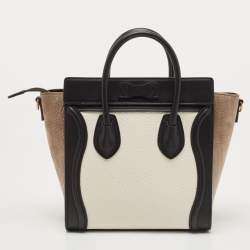 Pre Owned حقيبة يد توتس سيلين نانو لاغيدج جلد وجلد ثعبان بيج/أسود