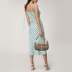 Celine Rose Gold/Blue Macadam Denim and Leather Buckle Flap Hobo