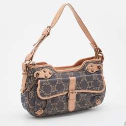 Celine Rose Gold/Blue Macadam Denim and Leather Buckle Flap Hobo