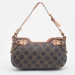Celine Rose Gold/Blue Macadam Denim and Leather Buckle Flap Hobo