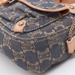 Celine Rose Gold/Blue Macadam Denim and Leather Buckle Flap Hobo