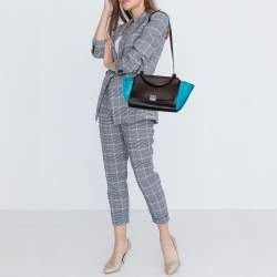 Pre Owned Celine Tri Color Leather and Suede Small Trapeze Top Handle Bag