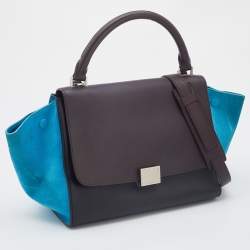Pre Owned Celine Tri Color Leather and Suede Small Trapeze Top Handle Bag