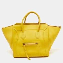 Pre Owned Celine Yellow Leather Medium Phantom Luggage Tote