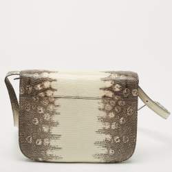 Pre Owned Celine Black/Cream Lizard Medium Classic Box Shoulder Bag