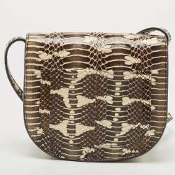 Pre Owned Celine Cream/Black Watersnake Small Trotteur Crossbody Bag