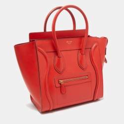 Pre Owned Celine Red Leather Micro Luggage Tote