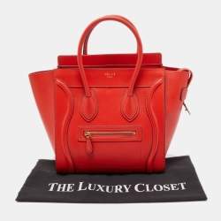 Pre Owned Celine Red Leather Micro Luggage Tote