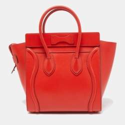 Pre Owned Celine Red Leather Micro Luggage Tote