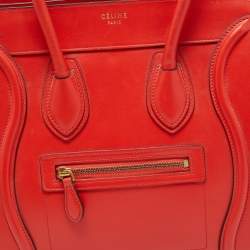 Pre Owned Celine Red Leather Micro Luggage Tote