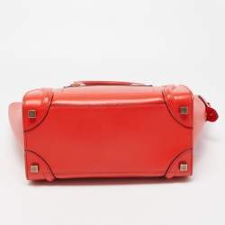 Pre Owned Celine Red Leather Micro Luggage Tote