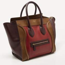 Pre Owned Celine Tri Color Leather Mini Luggage Tote