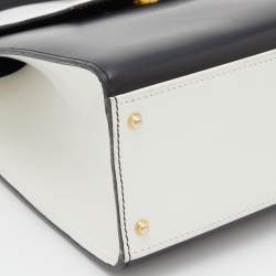 مملوكة مسبقًا حقيبة سيلين فينتدج جلد أبيض أسود بيد علوية