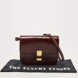 Pre Owned Celine Burgundy Python Medium Classic Box Shoulder Bag