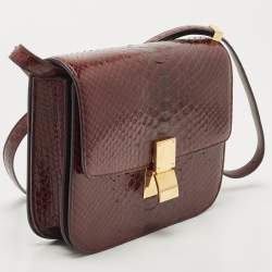 Pre Owned Celine Burgundy Python Medium Classic Box Shoulder Bag