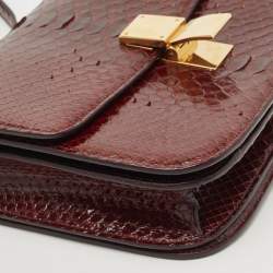 Pre Owned Celine Burgundy Python Medium Classic Box Shoulder Bag