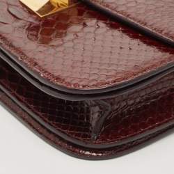 Pre Owned Celine Burgundy Python Medium Classic Box Shoulder Bag