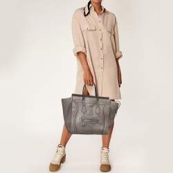 Pre Owned Celine Grey Python Mini Luggage Tote