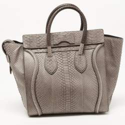 Pre Owned Celine Grey Python Mini Luggage Tote