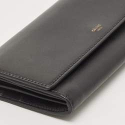 Celine Black Leather Logo Flap Continental Wallet