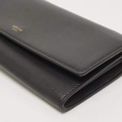 Celine Black Leather Logo Flap Continental Wallet