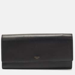 Celine Black Leather Logo Flap Continental Wallet