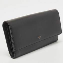 Celine Black Leather Logo Flap Continental Wallet