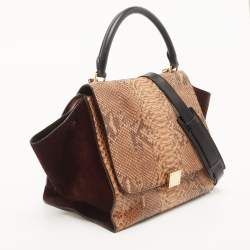 Pre Owned Celine Tri Color Python and Suede Medium Trapeze Top Handle Bag