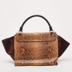 Pre Owned Celine Tri Color Python and Suede Medium Trapeze Top Handle Bag