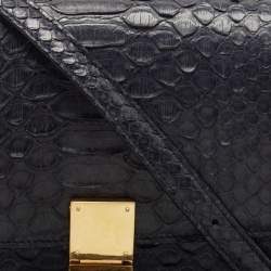 Pre Owned Celine Navy Blue Python Medium Classic Box Shoulder Bag