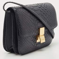 Pre Owned Celine Navy Blue Python Medium Classic Box Shoulder Bag