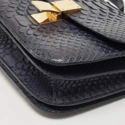 Pre Owned Celine Navy Blue Python Medium Classic Box Shoulder Bag