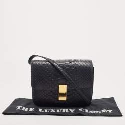 Pre Owned Celine Navy Blue Python Medium Classic Box Shoulder Bag