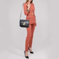 Pre Owned Celine Navy Blue Python Medium Classic Box Shoulder Bag