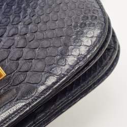 Pre Owned Celine Navy Blue Python Medium Classic Box Shoulder Bag