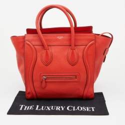 Pre Owned Celine Orange Leather Mini Luggage Tote