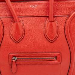 Pre Owned Celine Orange Leather Mini Luggage Tote