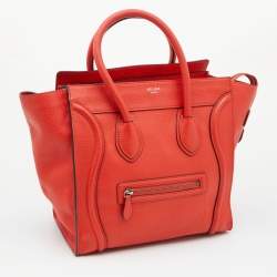 Pre Owned Celine Orange Leather Mini Luggage Tote