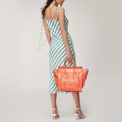 Pre Owned Celine Orange Leather Mini Luggage Tote