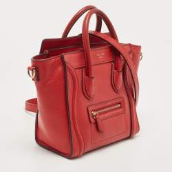 Pre Owned Celine Red Leather Nano Luggage Tote