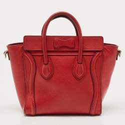 Pre Owned Celine Red Leather Nano Luggage Tote