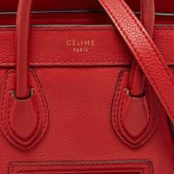 Pre Owned Celine Red Leather Nano Luggage Tote