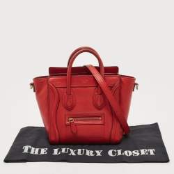 Pre Owned Celine Red Leather Nano Luggage Tote