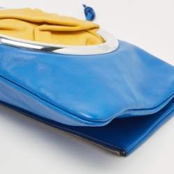 Pre Owned Celine Blue/Yellow Soft Leather Eyelet Pouch