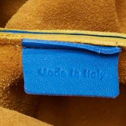 Pre Owned Celine Blue/Yellow Soft Leather Eyelet Pouch