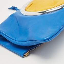 Pre Owned Celine Blue/Yellow Soft Leather Eyelet Pouch