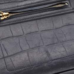 Pre Owned Celine Navy Blue Croc Embossed Leather Medium Phantom Luggage Tote