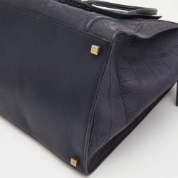 Pre Owned Celine Navy Blue Croc Embossed Leather Medium Phantom Luggage Tote