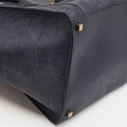 Pre Owned Celine Navy Blue Croc Embossed Leather Medium Phantom Luggage Tote