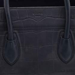 Pre Owned Celine Navy Blue Croc Embossed Leather Medium Phantom Luggage Tote